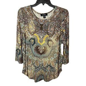 NWT Karen Kane Blouse Top Multi Color 1/2 Sleeve Flora & Fauna Sz L